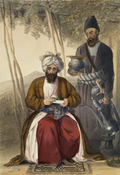Mahommed Naib Shurreef, un célebre jefe Kuzzilbach de Caubul y su Peshkhidmut o asistente principal, lámina 15 de 